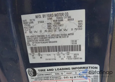 2010 Ford F-150 Xl/Xlt z USA, uszkodzony, nr VIN 1FTEW1E82AFB62459